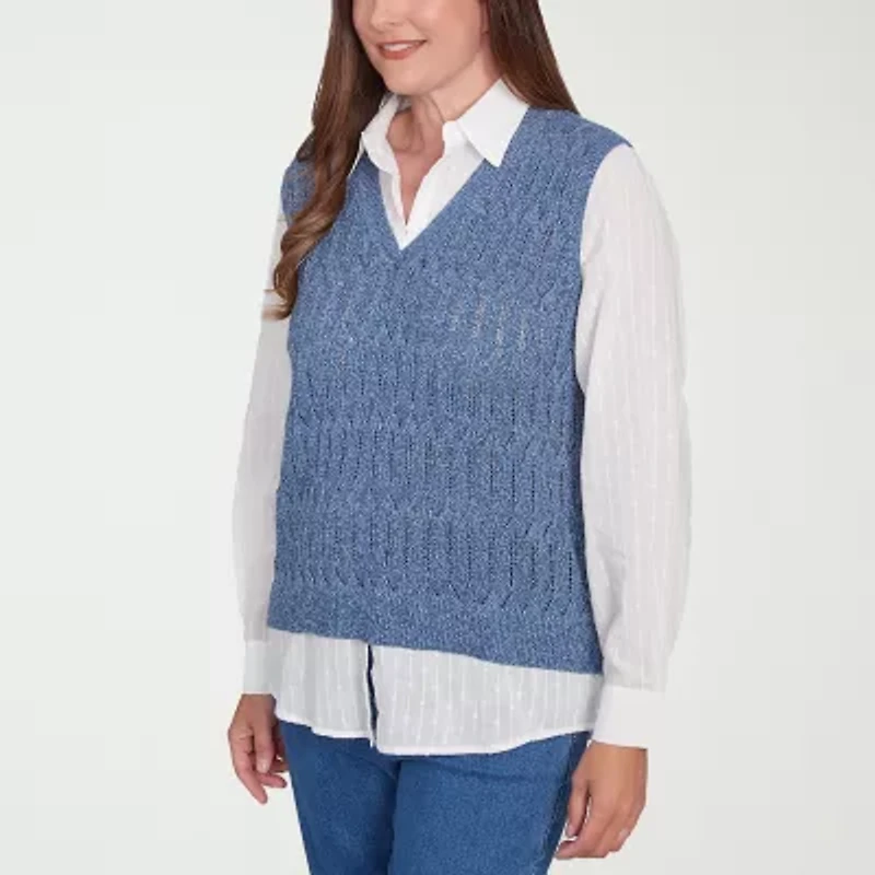 Alfred Dunner Lake Victoria Womens Long Sleeve Layered Sweater