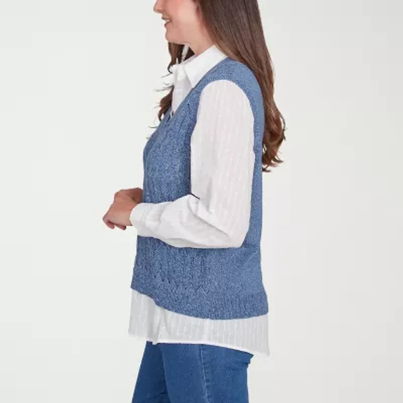 Alfred Dunner Lake Victoria Womens Long Sleeve Layered Sweater