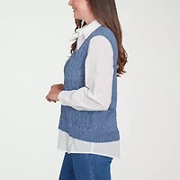 Alfred Dunner Lake Victoria Womens Long Sleeve Layered Sweater