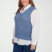 Alfred Dunner Lake Victoria Womens Long Sleeve Layered Sweater Plus