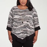 Alfred Dunner Romancing The Stone Womens Plus Crew Neck 3/4 Sleeve T-Shirt