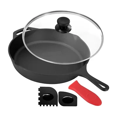 MegaChef Pre-Seasoned Cast Iron 12" Skillet with Glass Lid