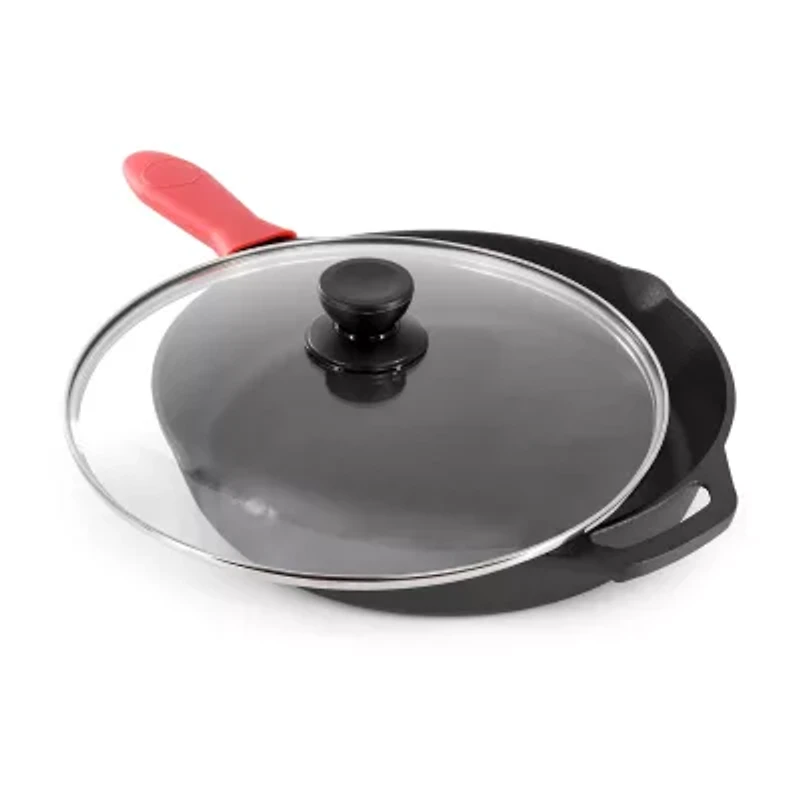 MegaChef Pre-Seasoned Cast Iron 12" Skillet with Glass Lid