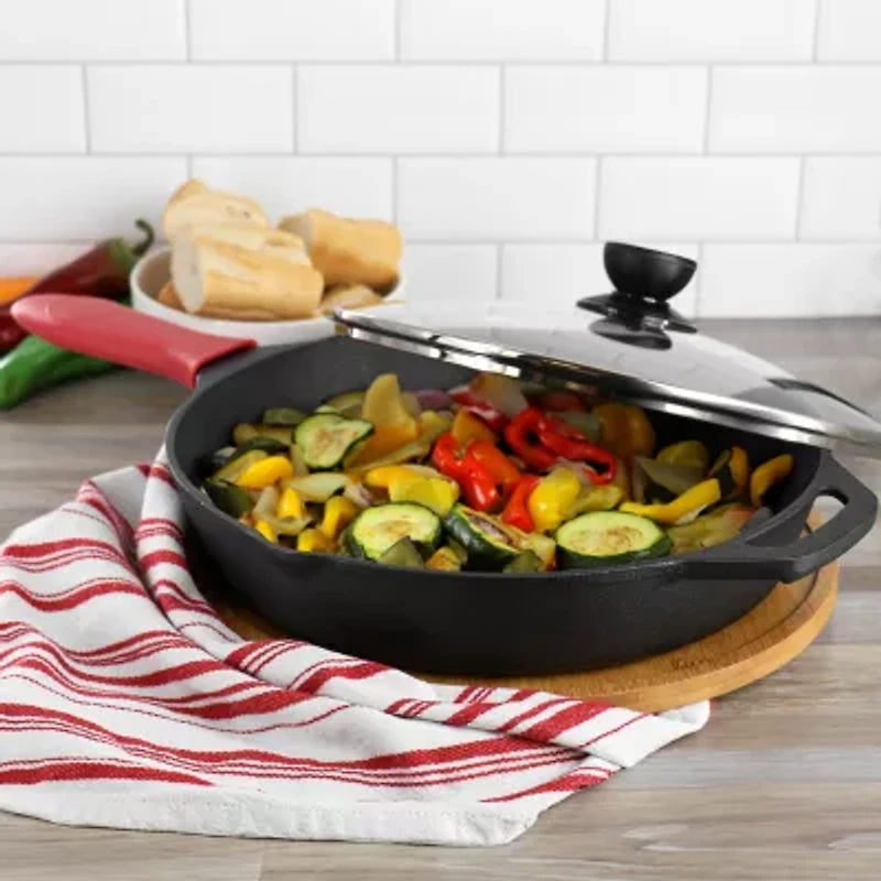MegaChef Pre-Seasoned Cast Iron 12" Skillet with Glass Lid