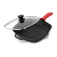 MegaChef Pre-Seasoned Cast Iron 10.4" Griddle with Glass Lid