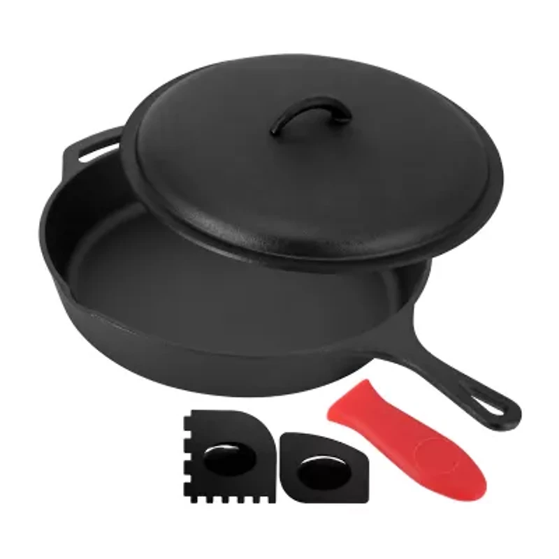 MegaChef Pre-Seasoned Cast Iron 12" Skillet with Lid