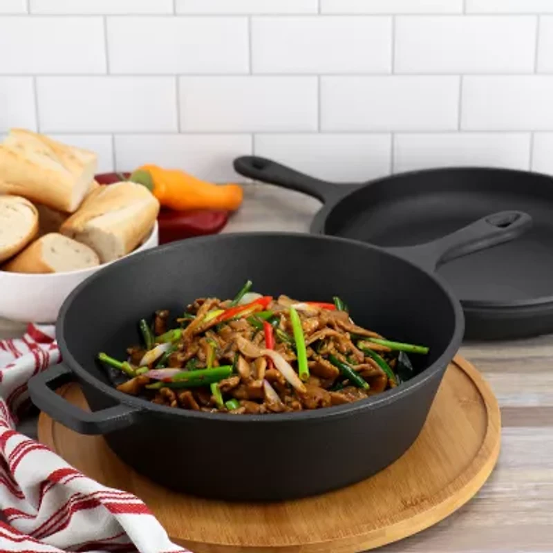 MegaChef Pre-Sesoned Cast Iron 2-In-1 Cookware Set