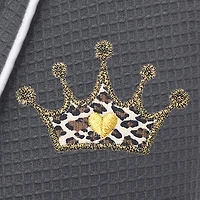 Linum Home Textiles Embroidered Cheetah Crown Waffle Terry Bathrobe Unisex Adult Long Sleeve Length Robe