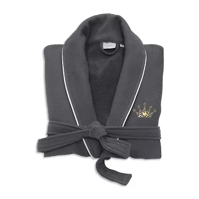 Linum Home Textiles Embroidered Cheetah Crown Waffle Terry Bathrobe Unisex Adult Long Sleeve Length Robe