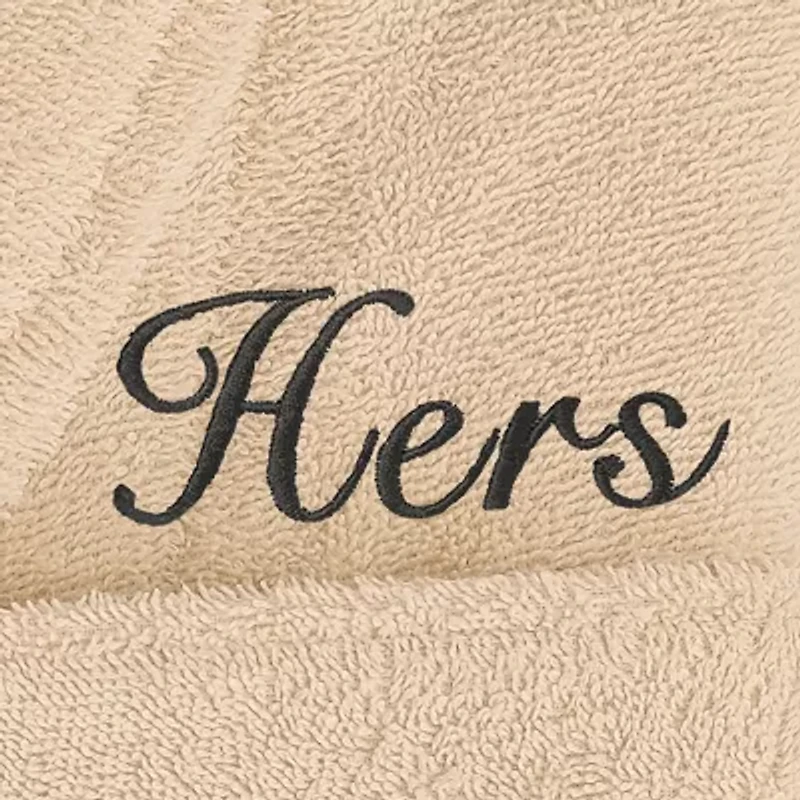 Linum Home Textiles Embroidered Hers Terry Bathrobe Unisex Adult Cloth Long Sleeve Length Robe