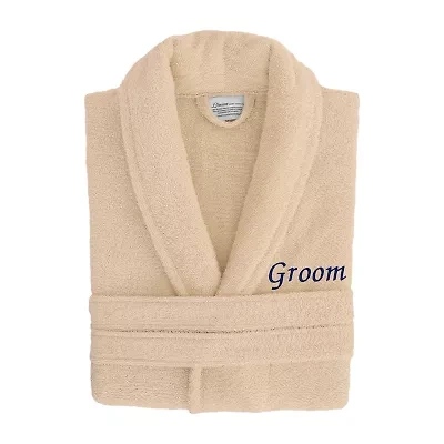 Linum Home Textiles Embroidered Groom Terry Bathrobe Unisex Adult Cloth Long Sleeve Length Robe