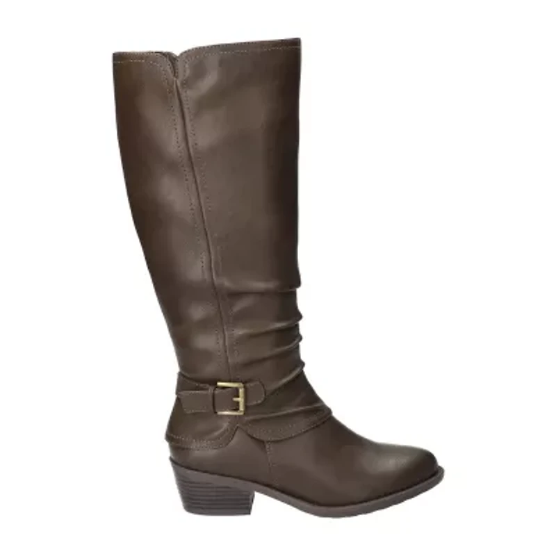 Easy Street Womens Tenille Plus Wide Calf Stacked Heel Riding Boots