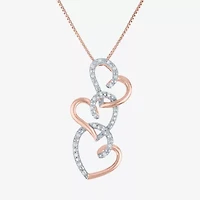 G-H / Si2-I1 Womens 1/10 CT. T.W. Lab Grown White Diamond 14K Rose Gold Over Silver Heart 18 Inch Pendant Necklace