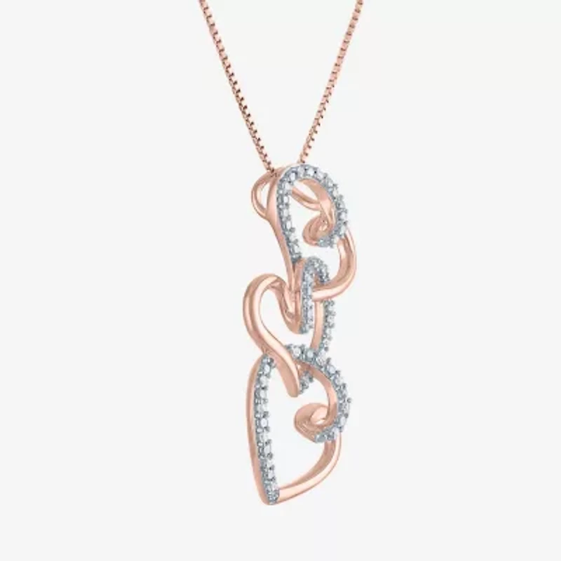 G-H / Si2-I1 Womens 1/10 CT. T.W. Lab Grown White Diamond 14K Rose Gold Over Silver Heart 18 Inch Pendant Necklace