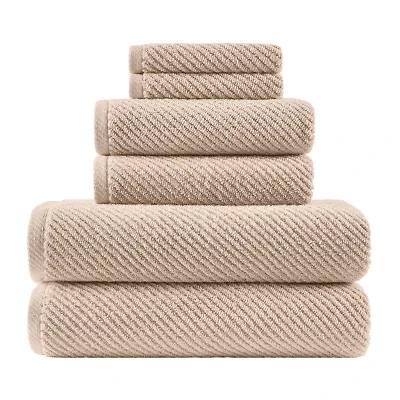 Madison Park Diagonal Ribbed 500gsm Cotton Zero Twist Quick Dry 6-pc. Bath Towel Set