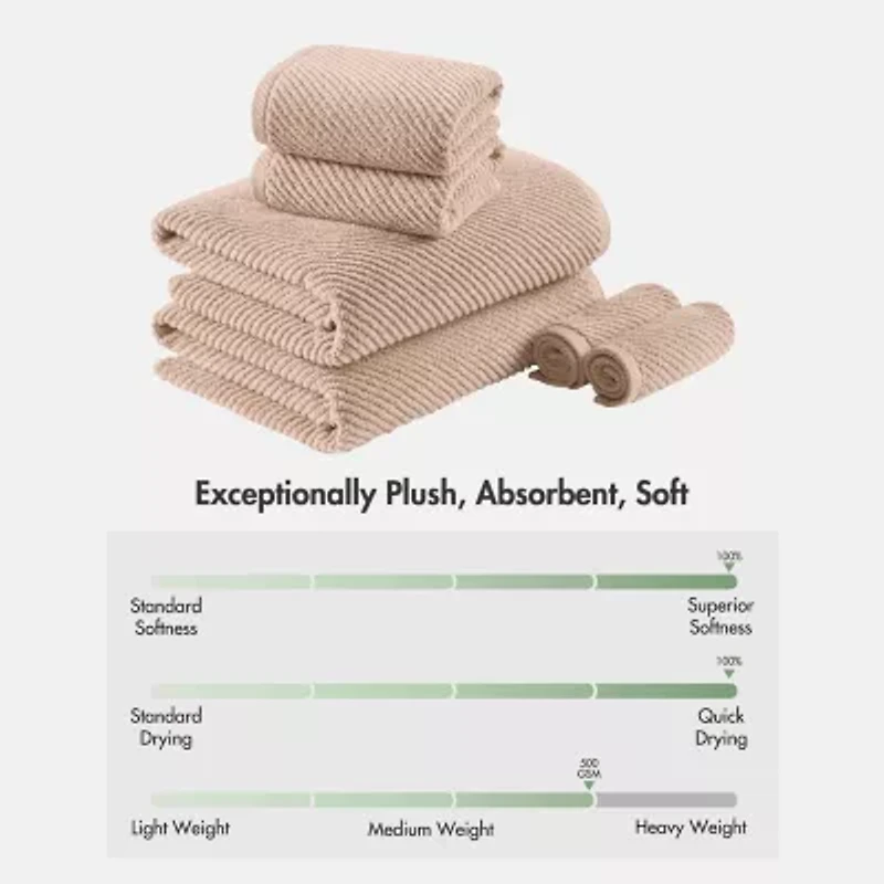 Madison Park Diagonal Ribbed 500gsm Cotton Zero Twist Quick Dry 6-pc. Bath Towel Set