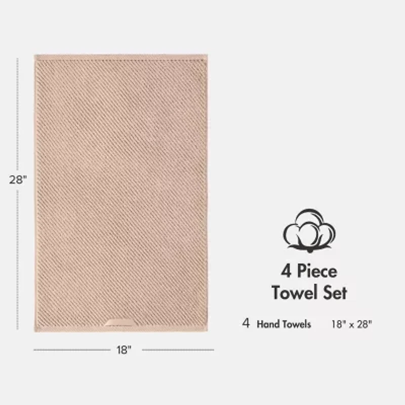 Madison Park Diagonal Ribbed 500gsm Cotton Zero Twist 4-pc. Quick Dry Hand Towel Set