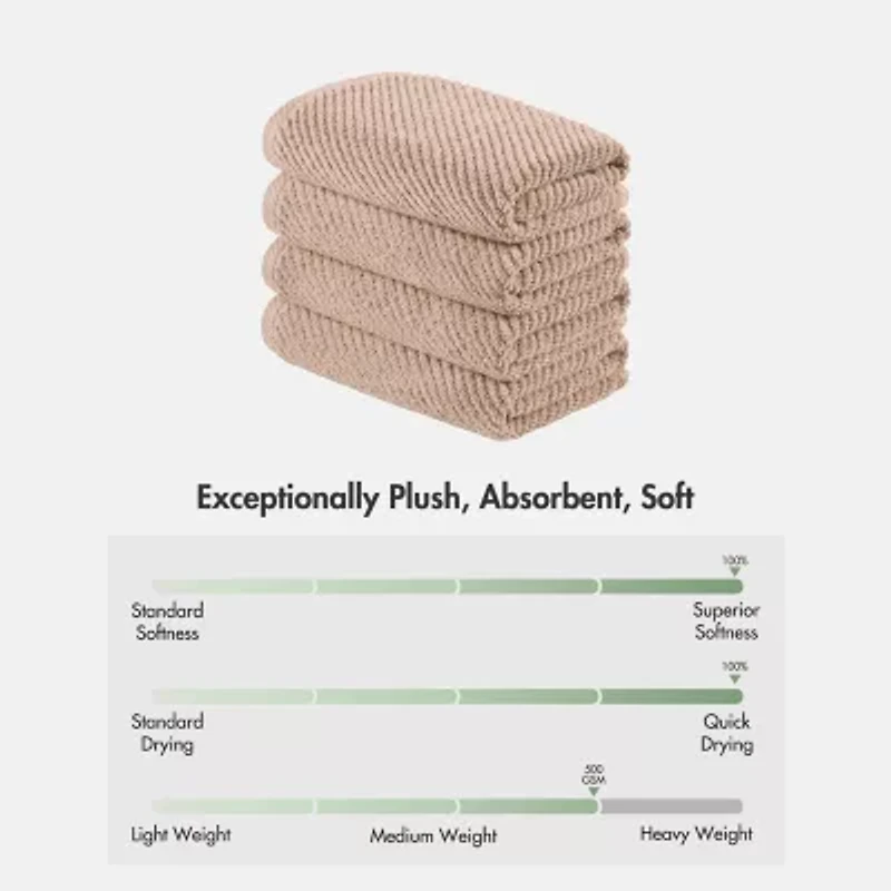 Madison Park Diagonal Ribbed 500gsm Cotton Zero Twist 4-pc. Quick Dry Hand Towel Set