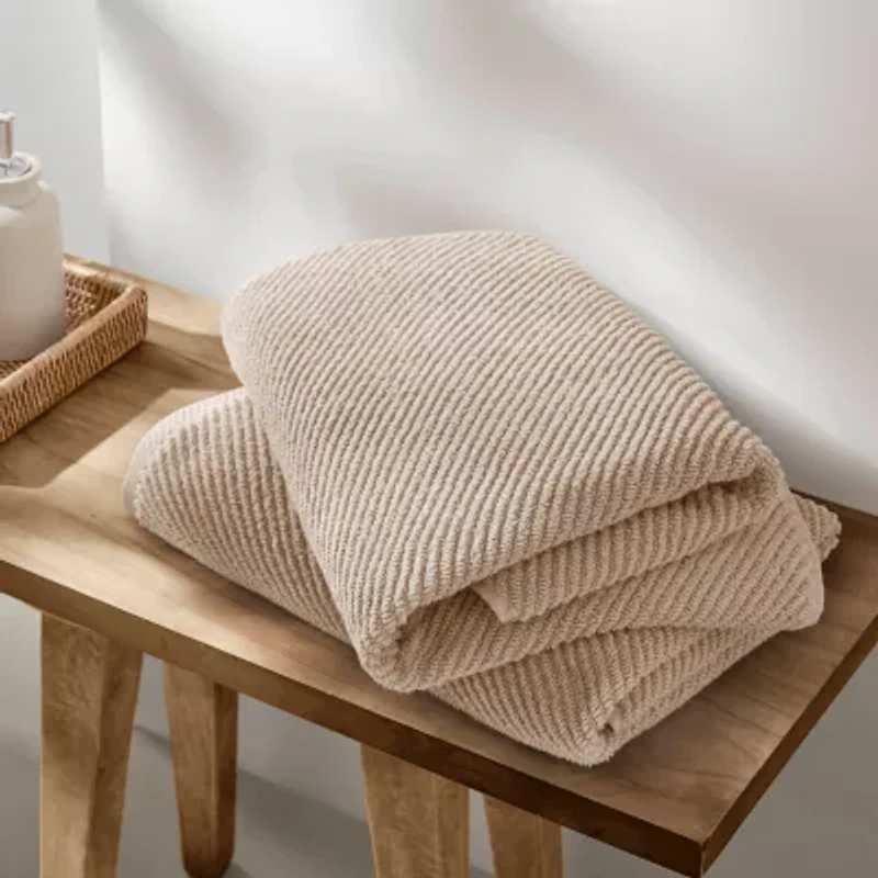 Madison Park Diagonal Ribbed 500gsm Cotton Zero Twist Quick Dry Bath Towel Set