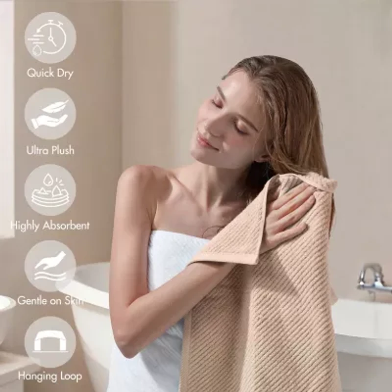 Madison Park Diagonal Ribbed 500gsm Cotton Zero Twist Quick Dry Bath Towel Set