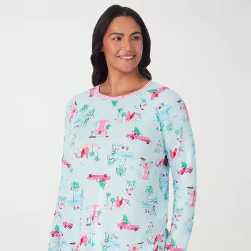 Cuddl Duds Womens Round Neck Long Sleeve 2-pc. Plus Pajama Sets