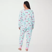 Cuddl Duds Womens Round Neck Long Sleeve 2-pc. Plus Pajama Sets