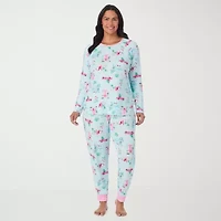 Cuddl Duds Womens Round Neck Long Sleeve 2-pc. Plus Pajama Sets