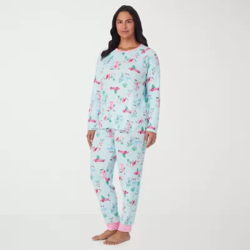 Cuddl Duds Womens Round Neck Long Sleeve 2-pc. Plus Pajama Sets