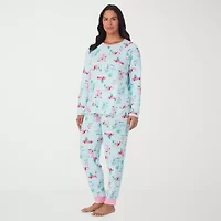 Cuddl Duds Womens Round Neck Long Sleeve 2-pc. Plus Pajama Sets