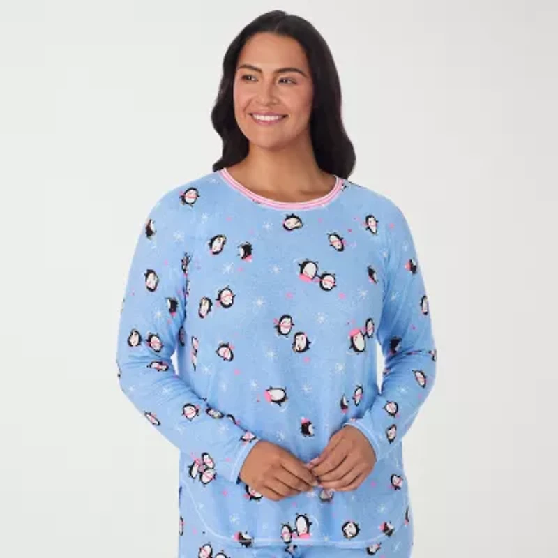 Cuddl Duds Womens Round Neck Long Sleeve 2-pc. Plus Pajama Sets