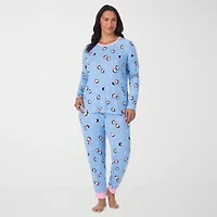 Cuddl Duds Womens Round Neck Long Sleeve 2-pc. Plus Pajama Sets