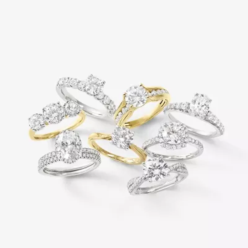 (F,Vs2) Womens 2 CT. T.W. Lab Grown White Diamond 10K Gold Round Side Stone Engagement Ring