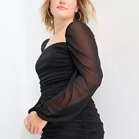 Jump Apparel Womens Juniors Plus Long Sleeve Glitter Bodycon Dress