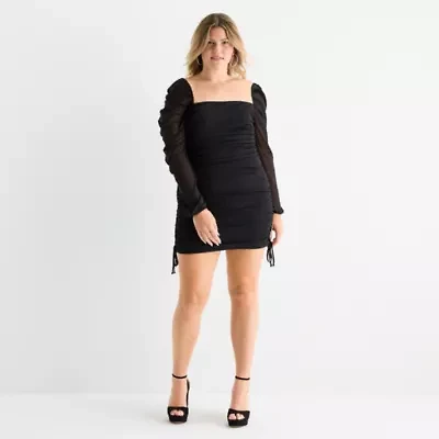 Jump Apparel Womens Juniors Plus Long Sleeve Glitter Bodycon Dress