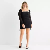Jump Apparel Womens Juniors Plus Long Sleeve Glitter Bodycon Dress