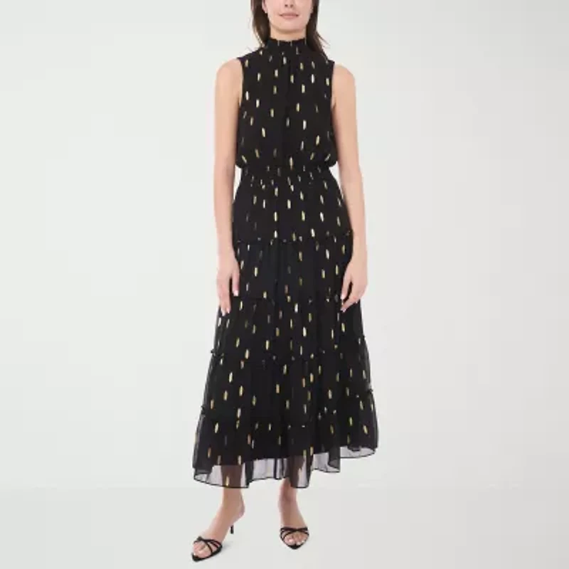 MSK Womens Sleeveless Dots Maxi Dress
