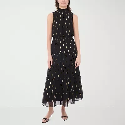 MSK Womens Sleeveless Dots Maxi Dress