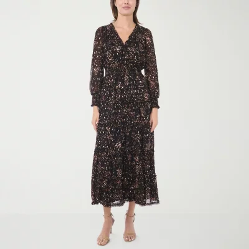 MSK Womens Long Sleeve Floral Maxi Dress