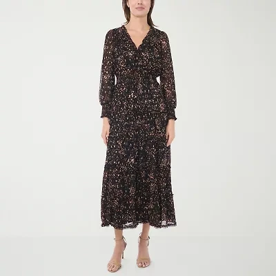 MSK Womens Long Sleeve Floral Maxi Dress