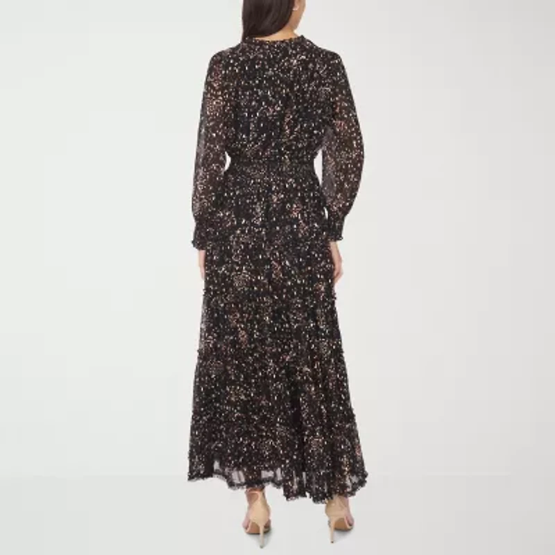 MSK Womens Long Sleeve Floral Maxi Dress