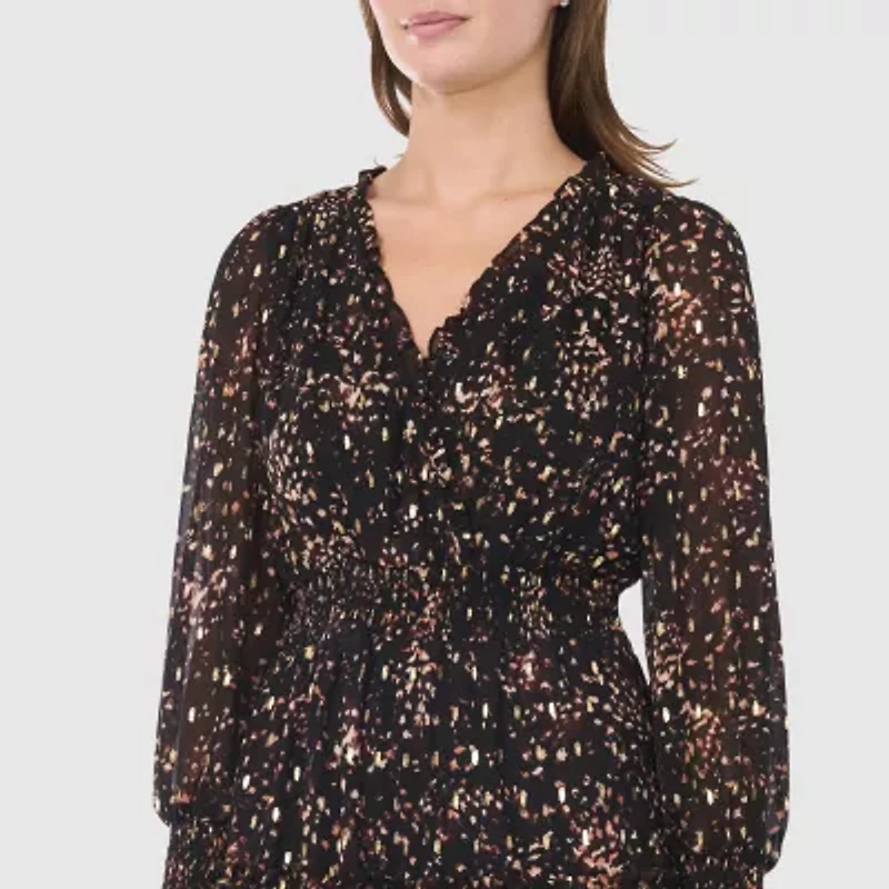 MSK Womens Long Sleeve Floral Maxi Dress