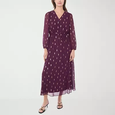 MSK Womens Long Sleeve Dots Maxi Dress