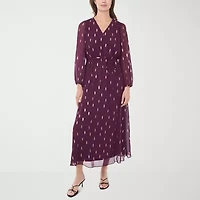 MSK Womens Long Sleeve Dots Maxi Dress