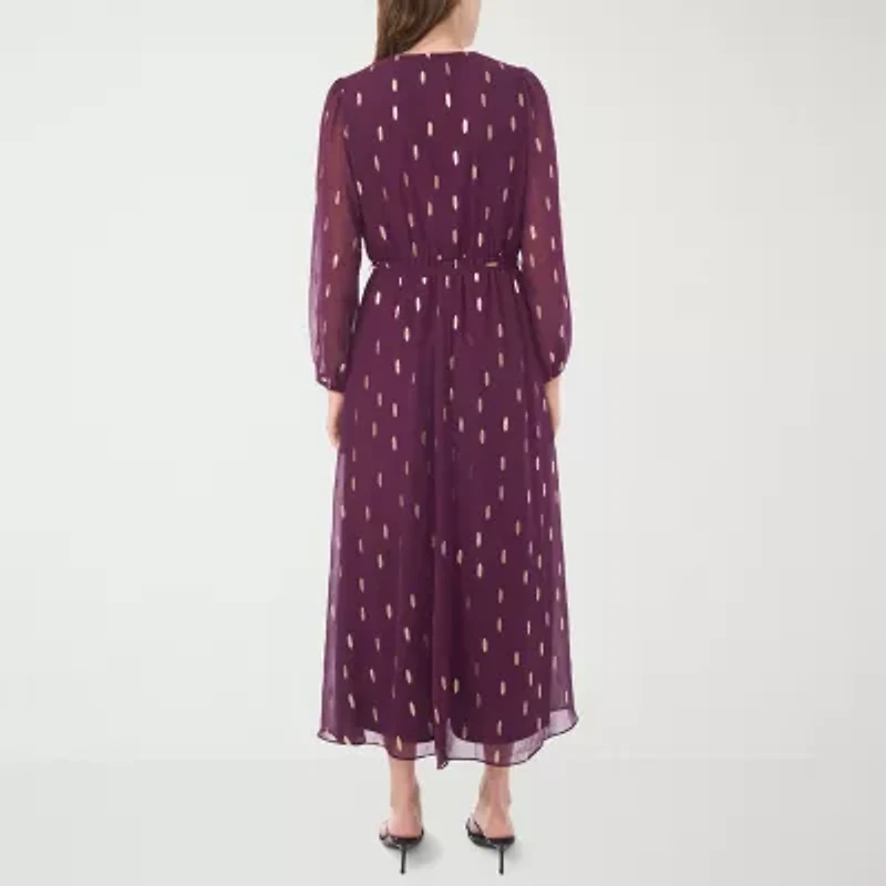 MSK Womens Long Sleeve Dots Maxi Dress