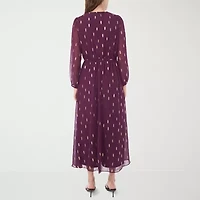 MSK Womens Long Sleeve Dots Maxi Dress