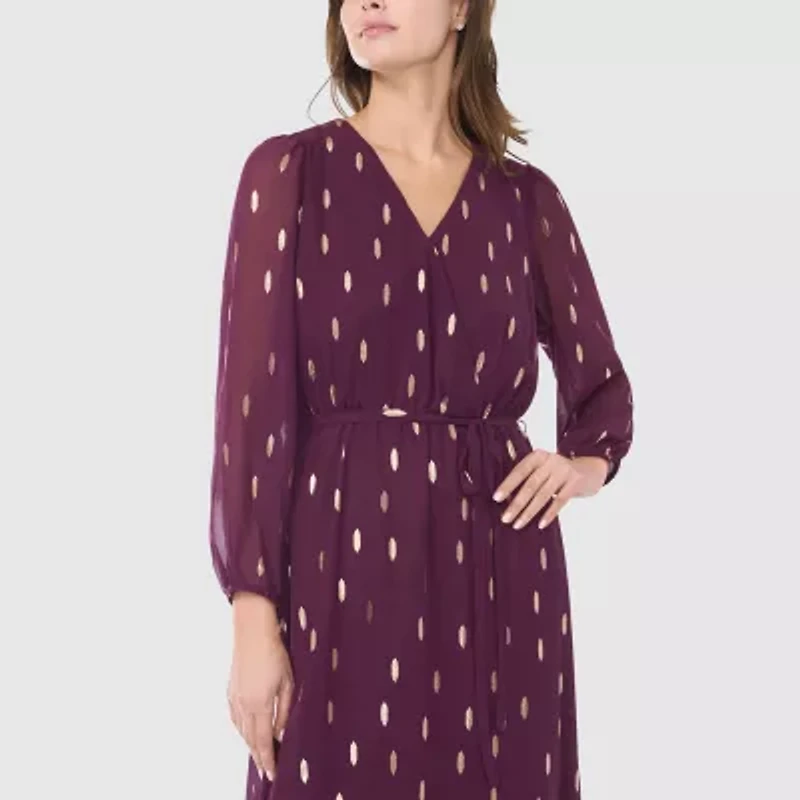 MSK Womens Long Sleeve Dots Maxi Dress