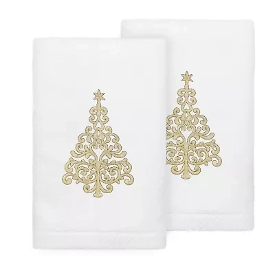 Linum Home Textiles Christmas Gold Tree 2-pc. Embellished Hand Towel