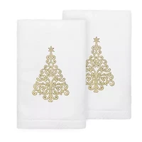 Linum Home Textiles Christmas Gold Tree 2-pc. Embellished Hand Towel