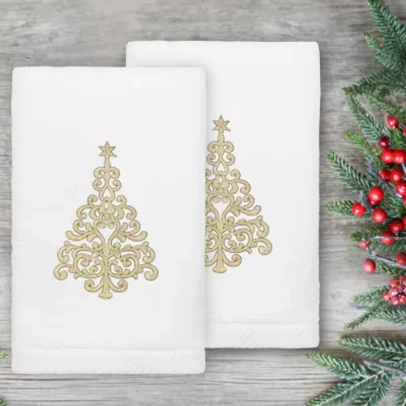 Linum Home Textiles Christmas Gold Tree 2-pc. Embellished Hand Towel
