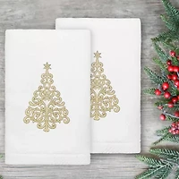 Linum Home Textiles Christmas Gold Tree 2-pc. Embellished Hand Towel